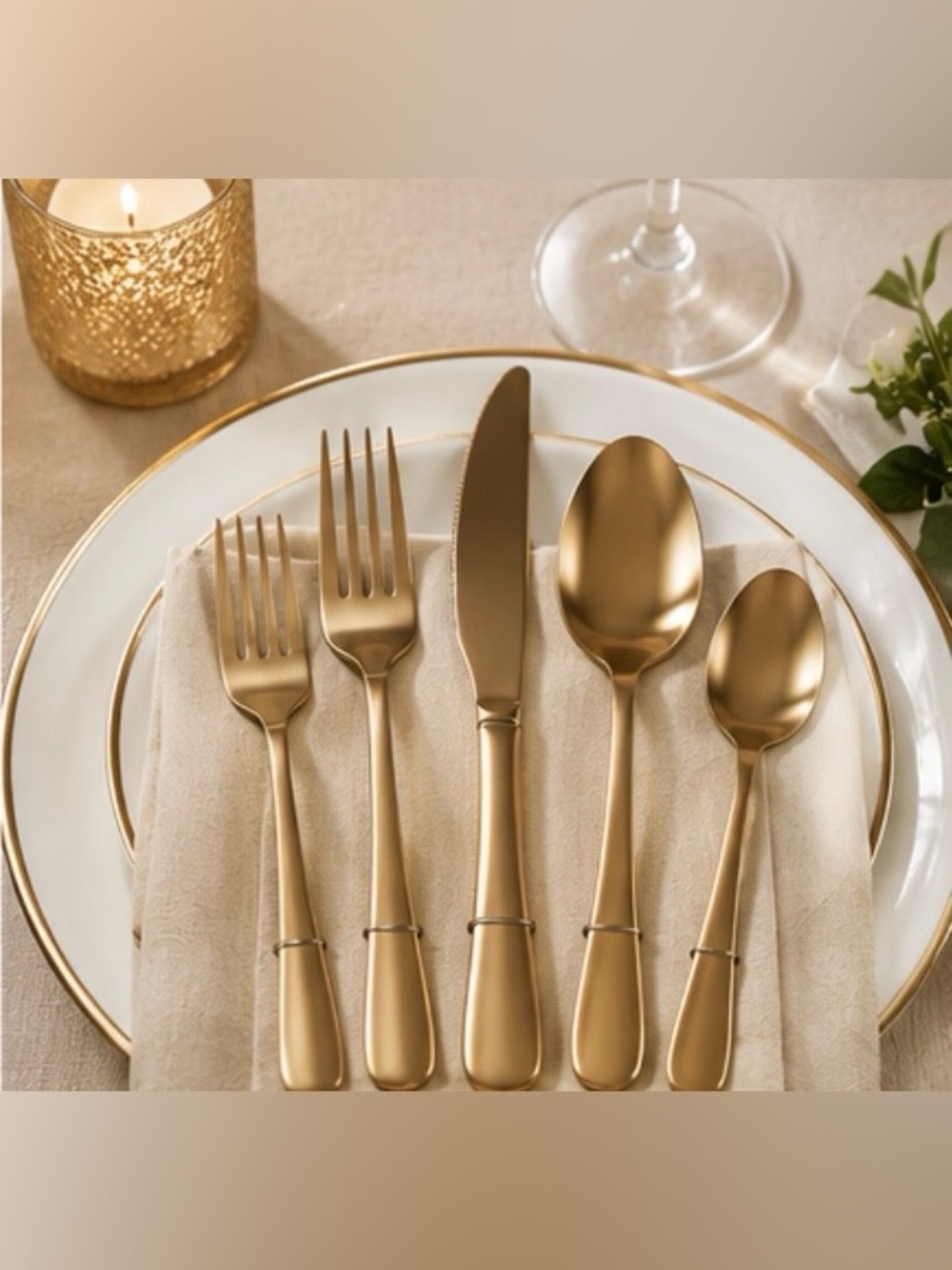Fiesta Gold Flatware Set 20 Pc Titanium Stainless Steel Service for 4 NWT